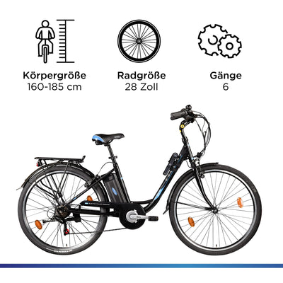ZÜNDAPP Z505 E Bike Damen 28 Zoll E Damenfahrrad Elektro Fahrräder mit 6 Gängen Fahrrad Ebike Damen City Hollandrad Damenrad Pedelec tiefer Einstieg (schwarz/blau, 48 cm)