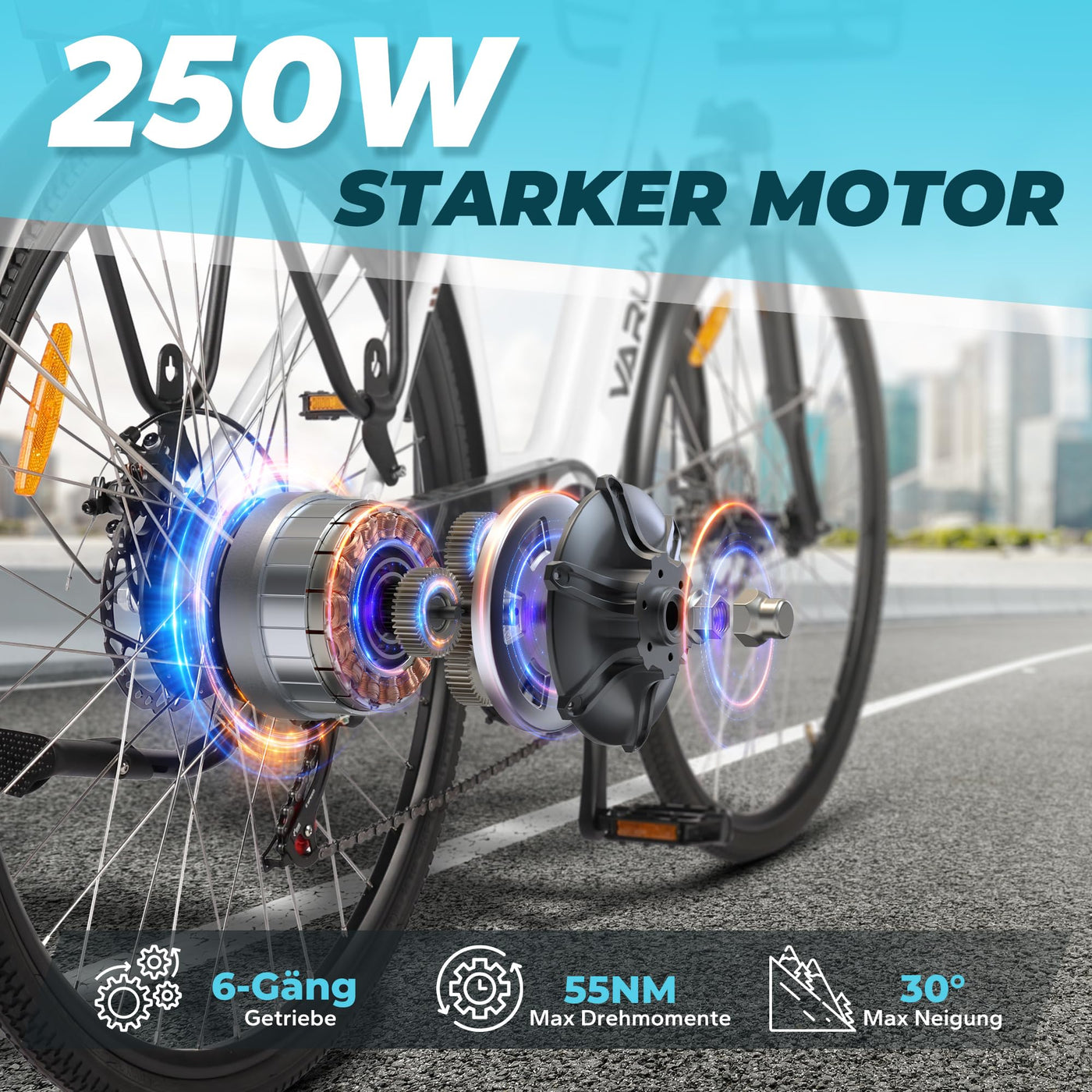 VARUN E-Bike Damen 28 Zoll City Bike Tiefeinsteiger | 36V 360Wh Akku | Drehmomentsensor | 3 Modi, 6-Gang, LCD | CE, mit Korb & Gepäckträger | 90% vormontiert