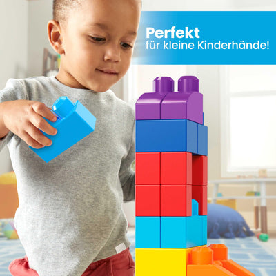 MEGA BLOKS Fisher-Price Bausteine für Kleinkinder, großer Bausteinebeutel mit 80 Teilen und Aufbewahrungsmöglichkeit, Blau, Geschenkideen für Kinder ab 1 Jahr, DCH63