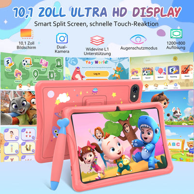 TABWEE Kinder Tablet 10 Zoll, Android 15 mit 12GB RAM + 64GB ROM + 2TB Erweiterbar, 5G WiFi, Widevine L1, 5000mAh, Quad Core, Elterliche Kontrolle, GMS Certified Kids Tablet mit Eva Case