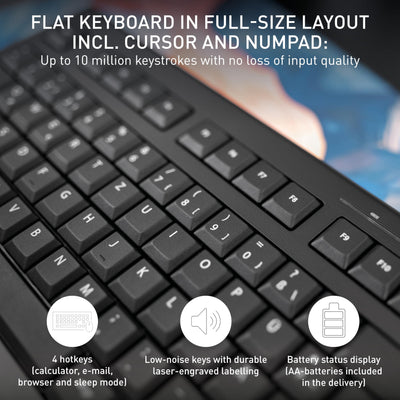 CHERRY DW 3000, Kabelloses Tastatur-Maus-Set, Ungarisches Layout (QWERTZ), 2,4 GHz Funk, Flaches Design, Geräuscharme Tasten, Symmetrische Maus, Schwarz