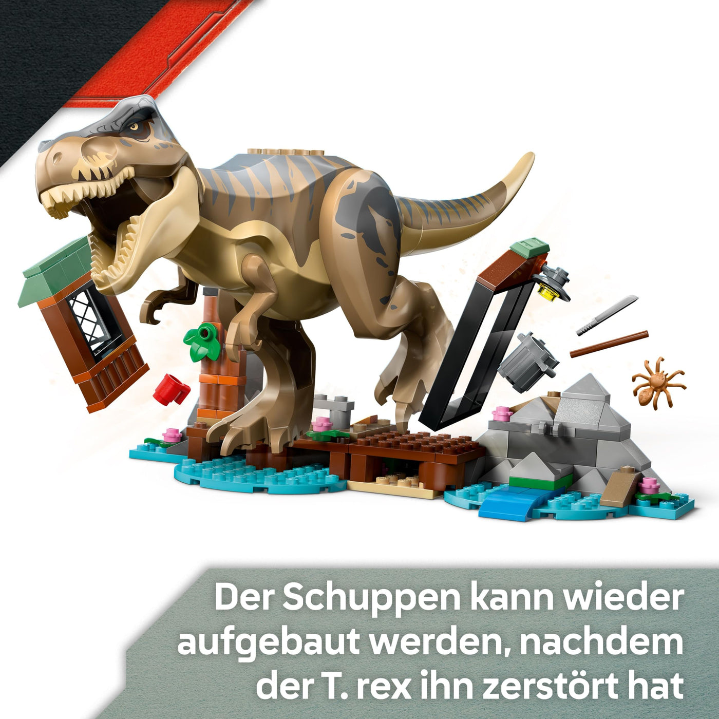 LEGO Jurassic World Flucht vor dem T.Rex – Interaktives Spielzeug mit Dinosaurier-Figur, Boot, ATV und 2 Minifiguren – Geschenk für Jungen und Mädchen ab 5 Jahren – 76975