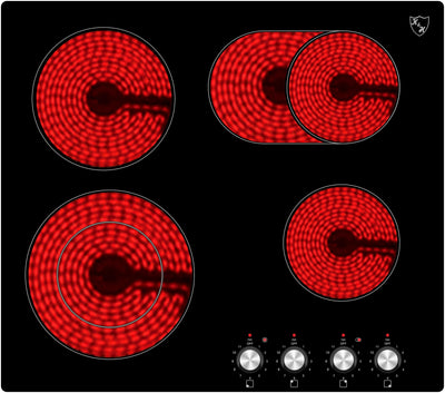 K&H 4 Zonen Glaskeramikkochfeld 59cm Knebel Steuerung Elektro Autark Eingebaut CK-7206K