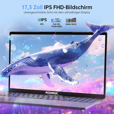 ACEMAGIC 17,3 Zoll Laptop,16GB DDR4 512GB SSD Notebook, N-97 Processor up to 3.6GHz Laptop Computer, WiFi, BT5.0, 3 x USB 3.2,6000mAh Batterie,180° Öffnen und Schließen