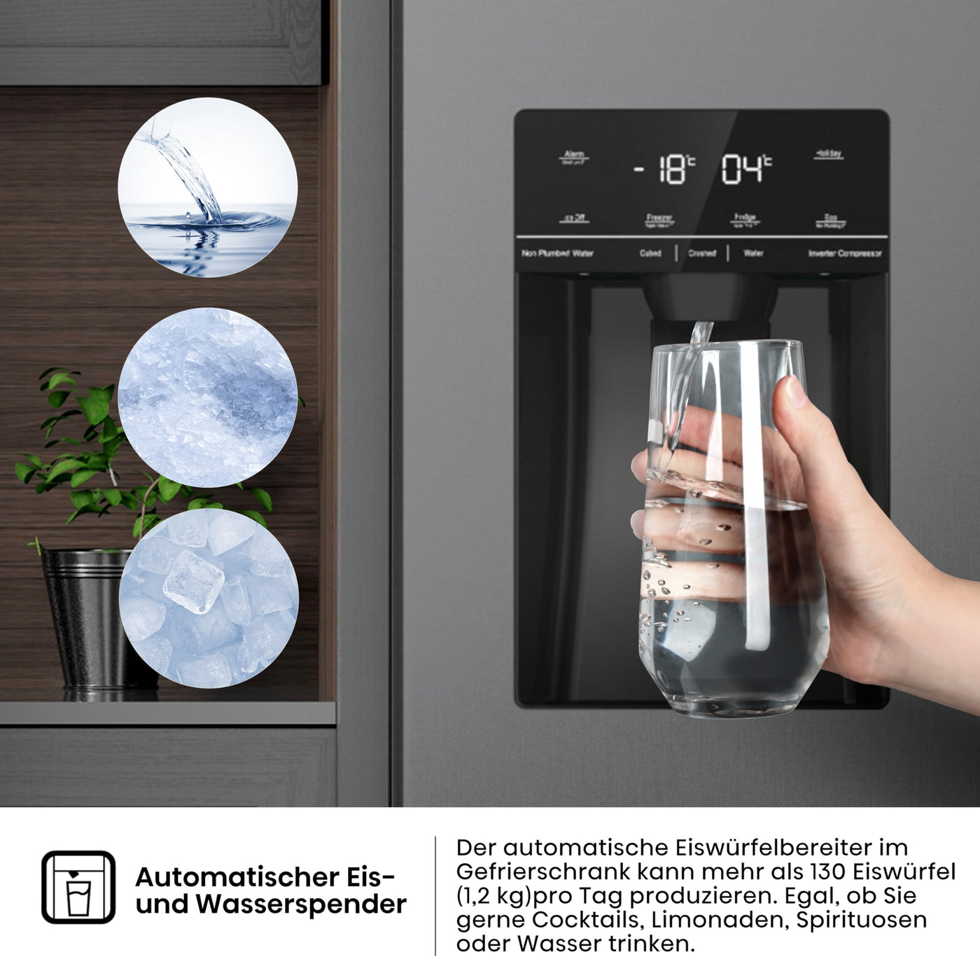 Hisense RS5P535NTFE Side-By-Side Kühl-Gefrier-Kombination, 376 Liter Kühlteil, 190 Liter Gefrierteil, Total NoFrost, Multi AirFlow, FastFreeze, Energieeffizienzklasse E, 178,6cm x 91,5cm, schwarz