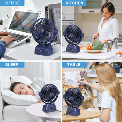 Wastou Schreibtischventilator, wiederaufladbarer USB-Tischventilator, tragbarer Turmventilator mit 10000 mAh, drehbarer Kopf, leiser Lüfter für Schlafzimmer, Büro und Desktop