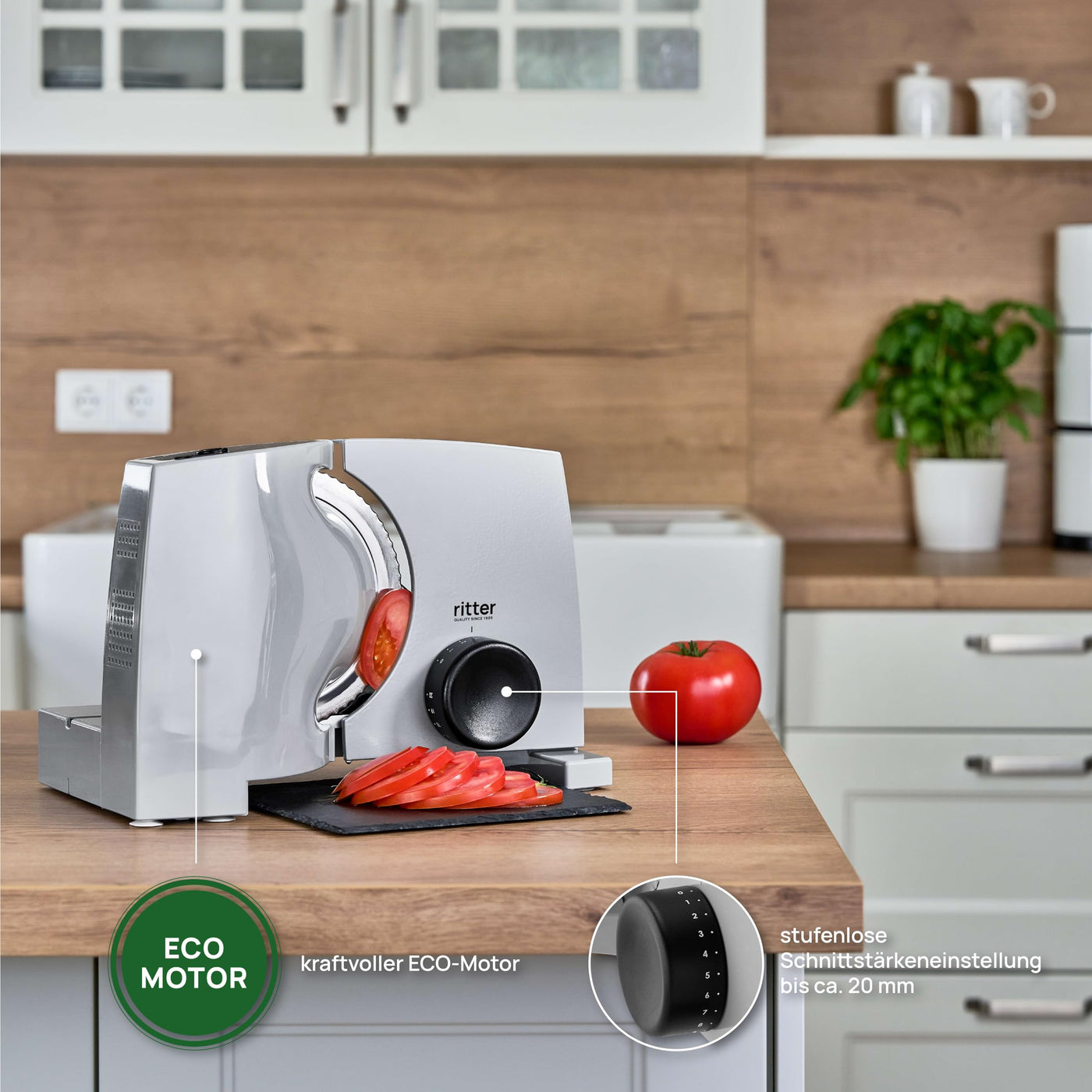 ritter nova 1 Duo Plus Elektrischer Allesschneider & Schneidemaschine aus Metall mit ECO-Motor, Made in Germany, Grau