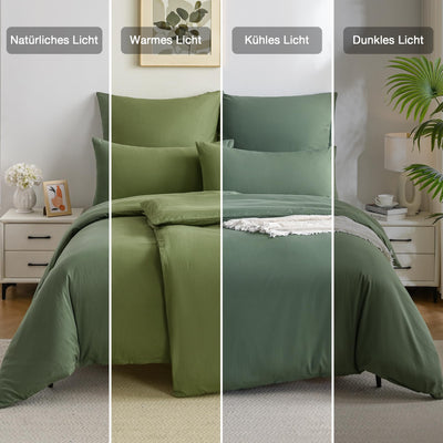 JELLYMONI Bettwäsche 135x200 Baumwolle 4-Teilig Bettwäsche-Sets Grün Oeko-Tex 100% Gewaschene Baumwolle 2 Bettbezüge mit Reißverschluss und 2 Kissenbezüge 40X80 mit Umschlag Weich 4tlg. Bettwäsche