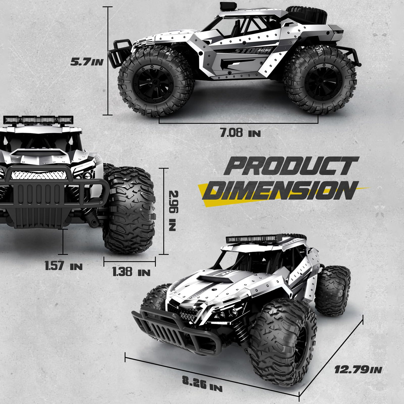 Tecnock Ferngesteuertes Auto 1:16 mit Scheinwerfer und Fahrgestellbeleuchtung, All Terrain Off Road RC Monstertruck 2,4GHz Spielzeug, 2 Akku für 60 Min. Laufzeit - Geschenk für Erwachsene Kinder