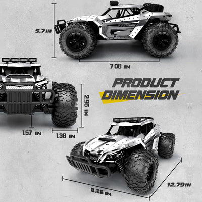 Tecnock Ferngesteuertes Auto 1:16 mit Scheinwerfer und Fahrgestellbeleuchtung, All Terrain Off Road RC Monstertruck 2,4GHz Spielzeug, 2 Akku für 60 Min. Laufzeit - Geschenk für Erwachsene Kinder