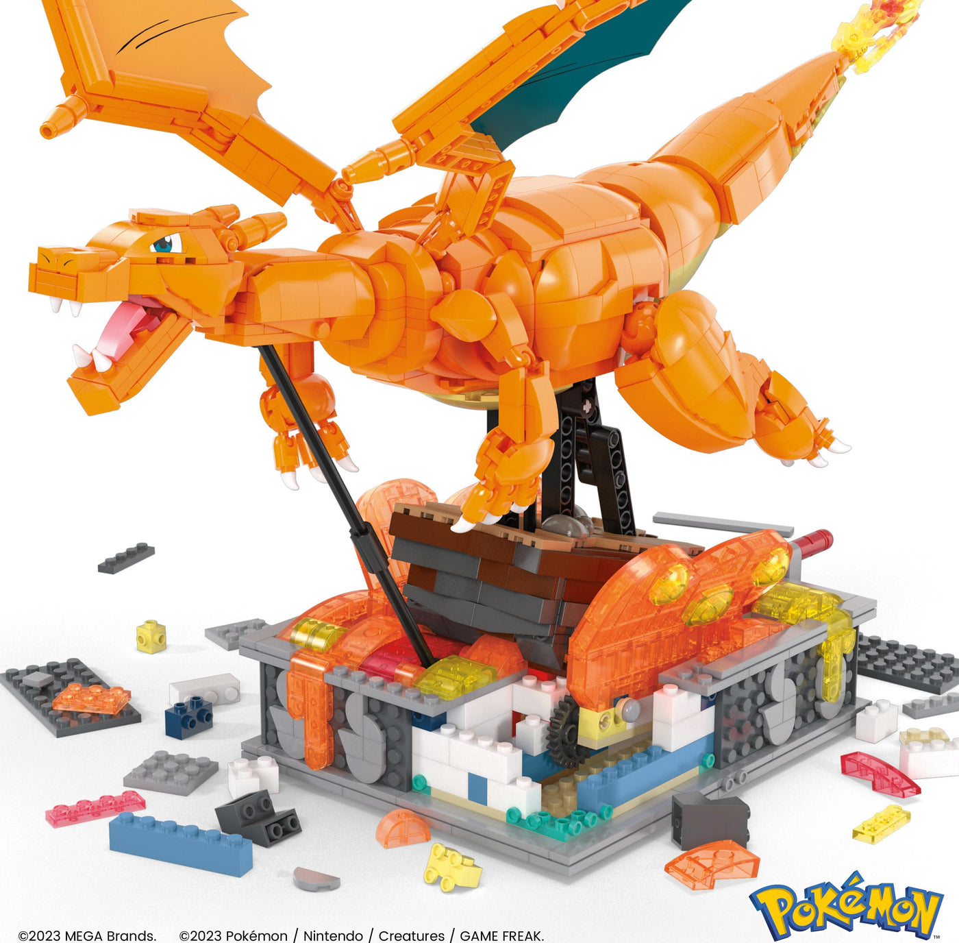 Mega Pokémon Glurak Actionfigur, 1664 Teile, zusammenbaubares, bewegliches Figur, Bauspielzeug, ca. 28 cm groß, ab 12 Jahre Sammelfigut, HMW05