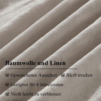 Lanqinglv Doppelte Musselin Bettwäsche 200x220 Baumwolle Leinen,ÖKO-TEX Bettwäsche Grau mit Reißverschluss,1 Bettbezug mit Reißverschluss und 2 Kissenbezug 80x80cm