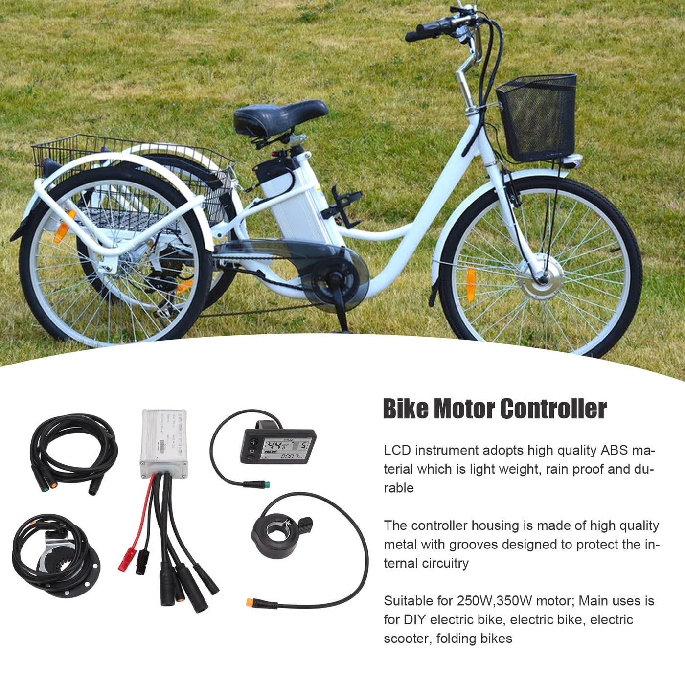 BuyWeek E-Bike-Umrüstsatz, 15 A 36 V 48 V Fahrradmotor-Controller mit S866-Panel 1 auf 2 Kabel-Controller-Kit für E-Bike