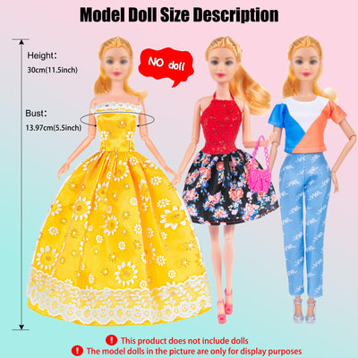 49-teiliges Puppenkleidungs- und Zubehörset für 11,5-Zoll-Mädchenpuppen enthält 3 Lange Kleider, 4 Oberteile, 4 Hosen, 3 Bikinis, 5 Kurze Kleider, 10 Schuhe, 10 Handtaschen, 10 Kleiderbügel