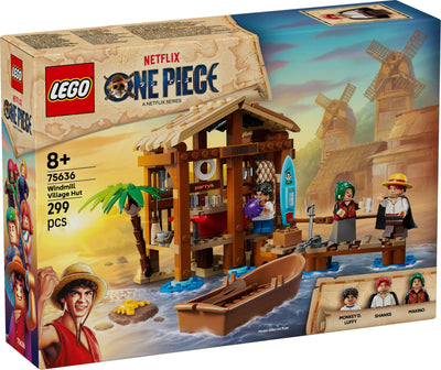 LEGO ONE Piece Windmühlendorf-Hütte - Spielzeug mit Boot, Jungen Ruffy, Shanks & Makino Minifiguren sowie Zubehör - inkl. Steckbrief - Anime-Geschenk für Jungen, Mädchen & Fans ab 8 Jahren - 75636