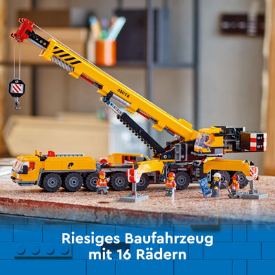 LEGO City Mobiler Baukran, Bauspielzeug für Jungen und Mädchen, Geschenk für kreative Kinder, ausfahrbarer Langer Ausleger, 4 Bauarbeiter-Minifiguren für Rollenspiele 60409