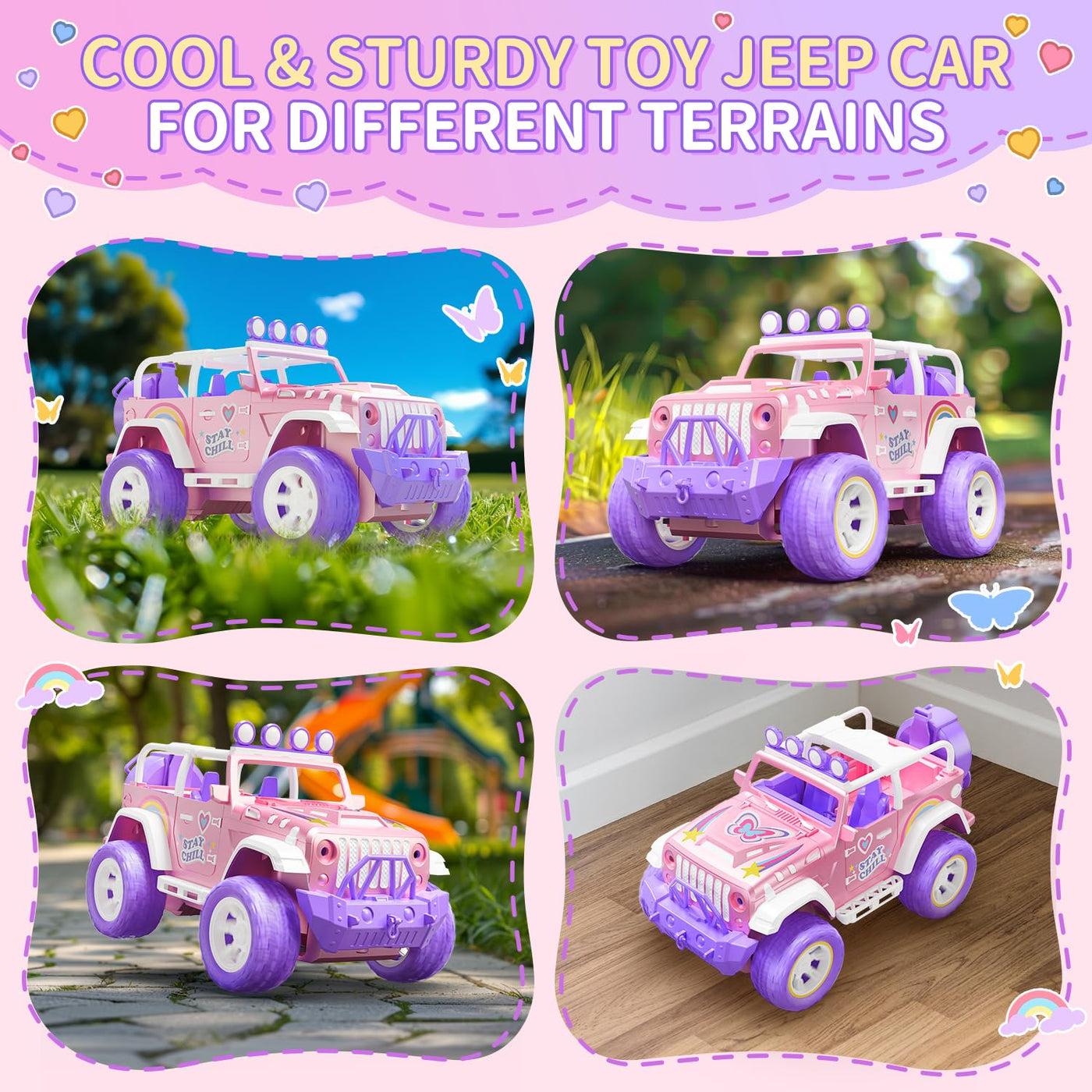 DEERC Pink Ferngesteuertes Auto für Mädchen mit Nebel und Musik, 1:16 RC Auto mit LED-Lichtern für Kinder, All-Terrain SUV Truck Geschenke, Geländewagen Spielzeugauto, Mädchen Spielzeug DE86-PI-DE4