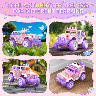 DEERC Pink Ferngesteuertes Auto für Mädchen mit Nebel und Musik, 1:16 RC Auto mit LED-Lichtern für Kinder, All-Terrain SUV Truck Geschenke, Geländewagen Spielzeugauto, Mädchen Spielzeug DE86-PI-DE4