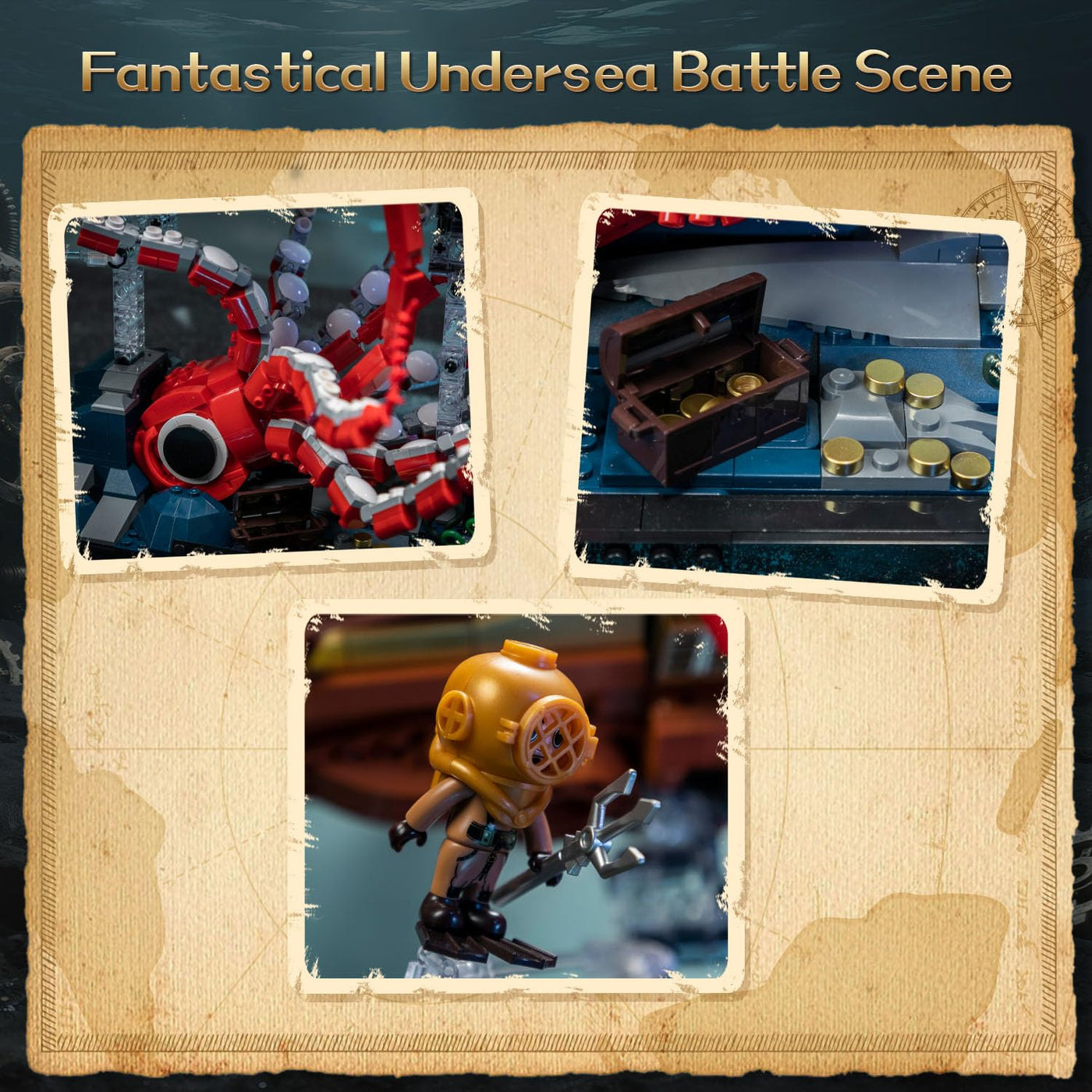 PANTASY Steampunk Nautilus U-Boot Klemmbausteine Set, Modulares 3-Sektionen-Design mit Zahnrad-Propeller, Mini-Boot & Unterwasser-Abenteuerszene, Retro Mechanisches Sammlermodell für Erwachsene