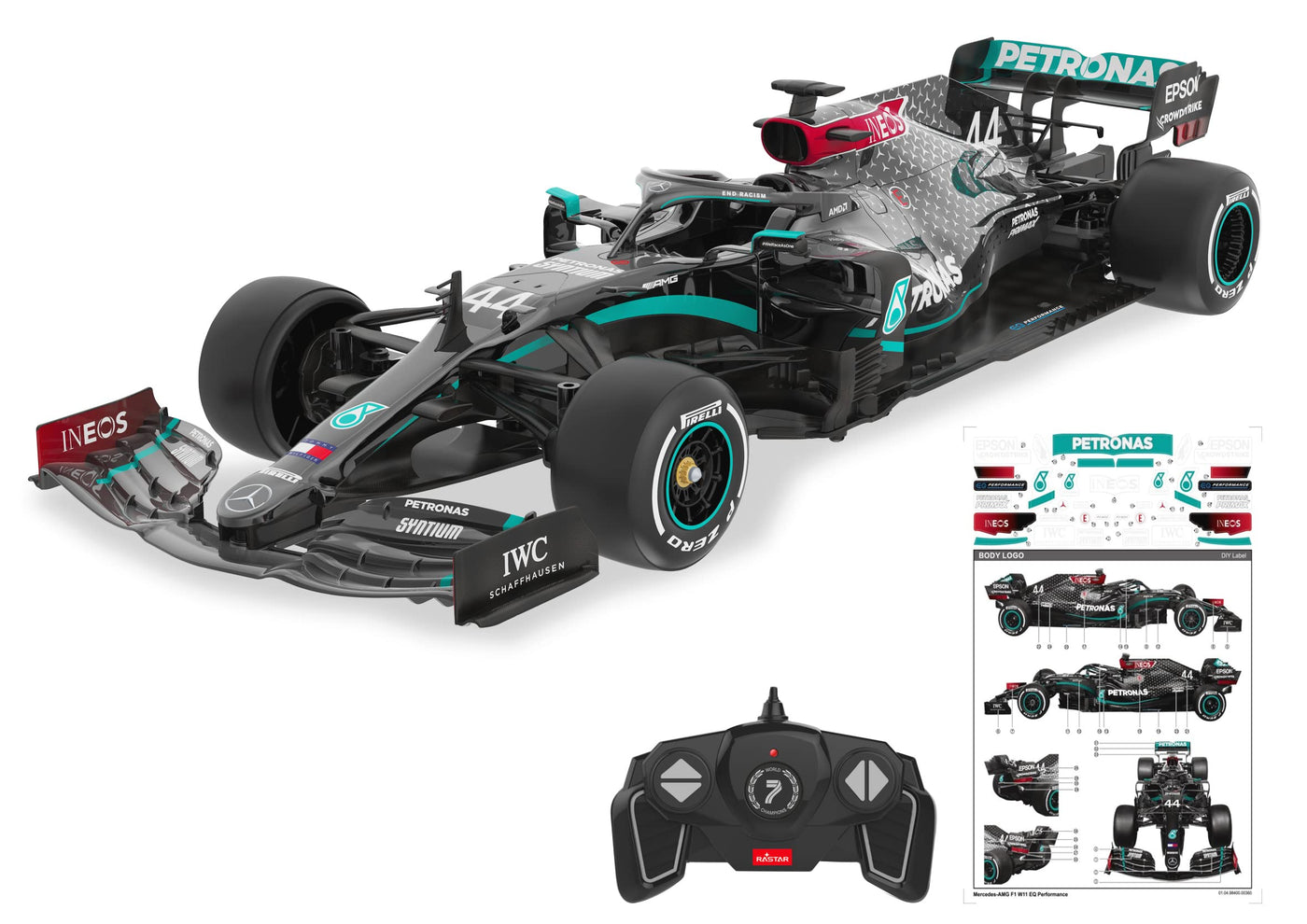 JAMARA Mercedes-AMG F1 W11 EQ Performance 1:18-2,4GHz für Mehrspielerbetrieb, offiziell lizenziert, originalgetreue Lackierung, Inklusive Dekorbogen