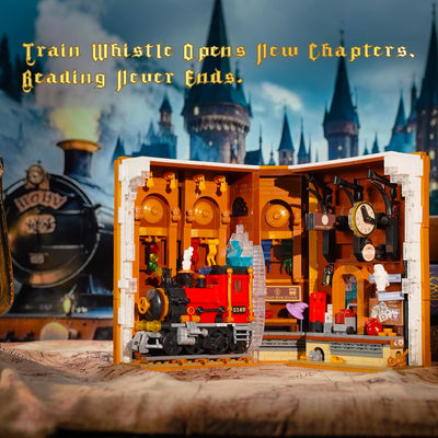 HOGOKIDS Magischer Bahnhof Book Nook Bauspielzeug Set mit LED, 1300 Pcs Buchstützen-Bausteinsatz für Bücherregal, Heimdekoration, DIY Booknook Geschenke für Erwachsene, Jungen Mädchen ab 10 Jahren