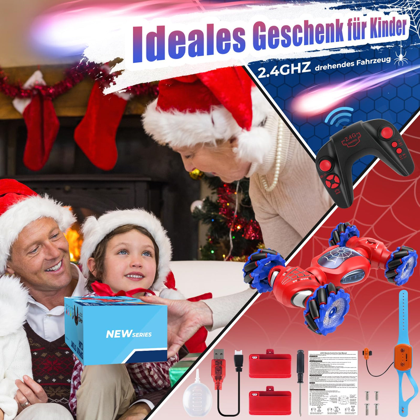 Fosgoit Ferngesteuertes Auto ab 6 7 8 9 10 Jahre Geschenk ab 6-12 Jähriger Junge Mädchen Kinder, Weihnachten Geschenke Spielzeug 4WD 2,4 GHz 360° RC Drift Stunt Auto Ferngesteuert mit Handsteuerung