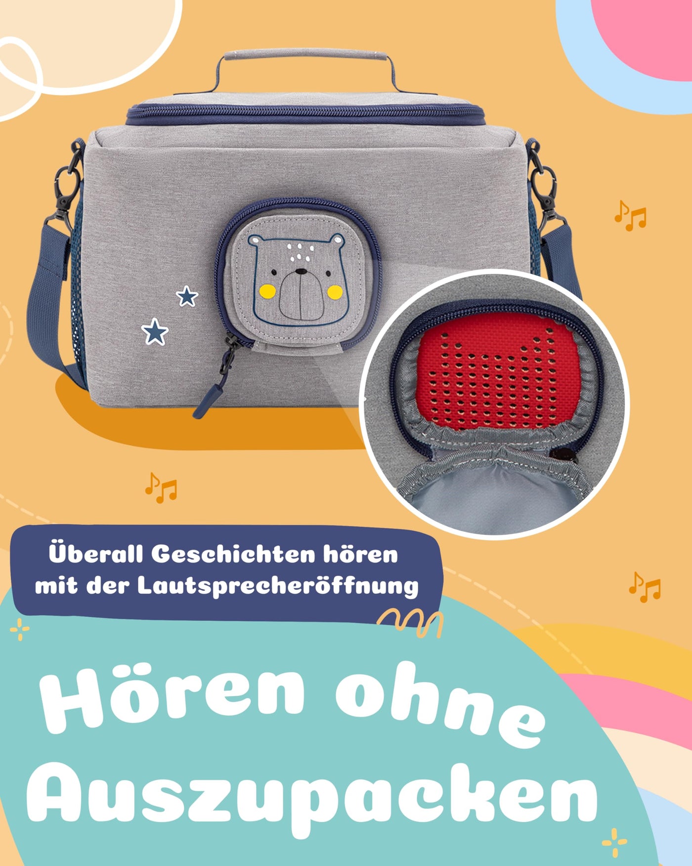 JP Journey Tasche für Toniebox - Transporttasche für Tonie Figuren und Box zum Aufhängen für Reisen und Auto (Grau-Blau Bär)