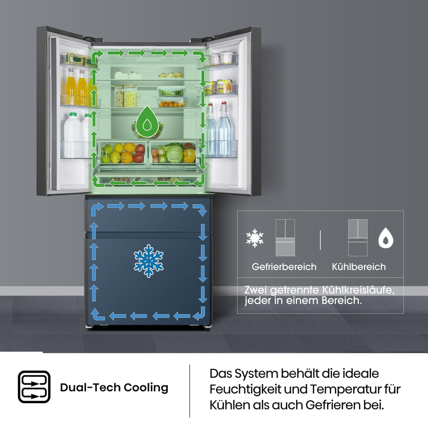 Hisense RF540N4SBF2 French Door Kühl-Gefrierkombination/ NoFrostPlus/ Inverter-Kompressor/ Multiflow 360°/ SuperCool/ 181,7 cm/ Kühlteil 302 l/ Gefrierteil 178 l/ 40 dB/ 310 kWh/ Jahr/ Schwarz