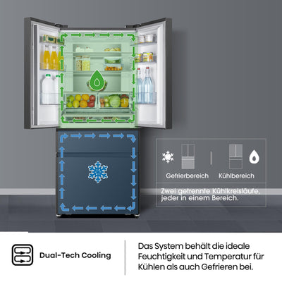 Hisense RF540N4SBF2 French Door Kühl-Gefrierkombination/ NoFrostPlus/ Inverter-Kompressor/ Multiflow 360°/ SuperCool/ 181,7 cm/ Kühlteil 302 l/ Gefrierteil 178 l/ 40 dB/ 310 kWh/ Jahr/ Schwarz