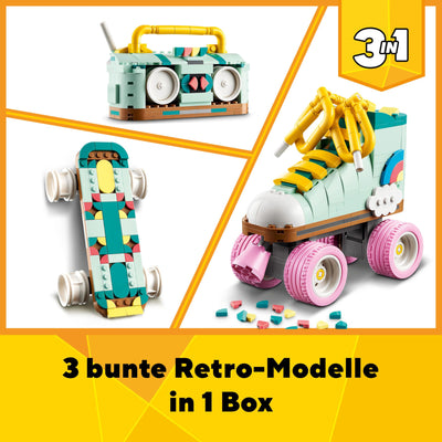 LEGO Creator 3-in-1 Retro Rollschuh – Spielzeug zum Bauen und Ausstellen - Verwandelt sich in ein Mini-Skateboard oder ein Boombox Radio – Kreatives Geschenk für Mädchen und Jungen ab 8 Jahren – 31148