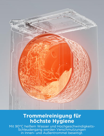 Midea Toplader Waschmaschine MF10ET80B / 8KG / A / 1300 U/min/BLDC Inverter Mortor/Dampffunktion/SoftOpener/XL Türöffnung/Kurz 15'&45' / Mehrere Temperaturoptionen/AquaStop, Weiß