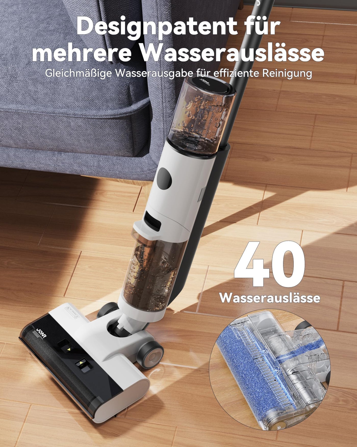 JONR ED12 Nass Trockensauger, Selbstreinigung Kabelloser Bodenreiniger, Leicht Wischsauger Kabellos für Hartböden, Tierhaare, Essensreste – Rundum Saubere Reinigung ohne Auslass