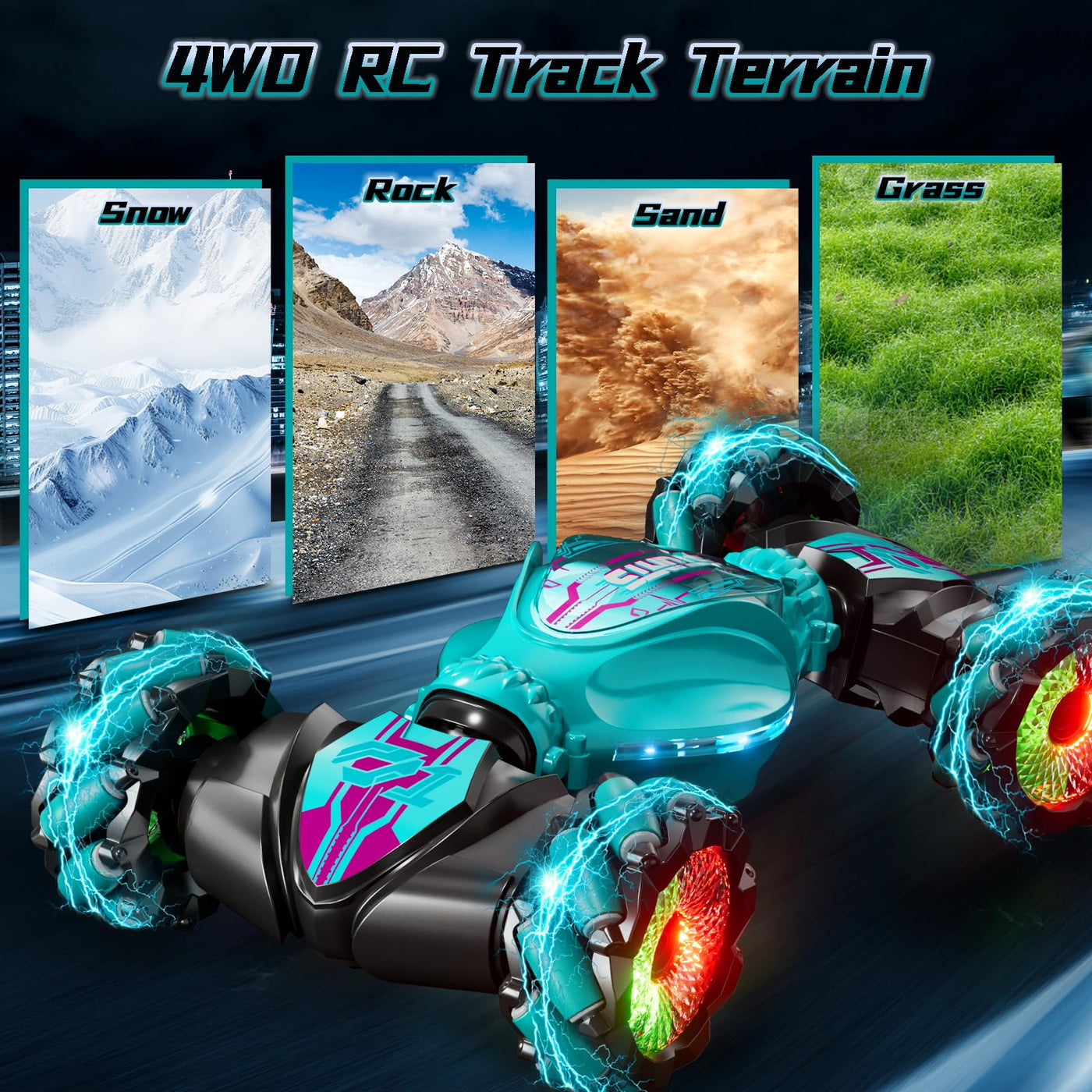 IKIDSUN Ferngesteuerte Auto mit Handsteuerung, RC Stunt Car, 2,4 GHz 4WD 360°Doppelseitige Rotierende Ferngesteuertes Auto mit Musik für Junge Mädchen ab 8 9 10 12+ Jahre, Geschenke Für Kinder