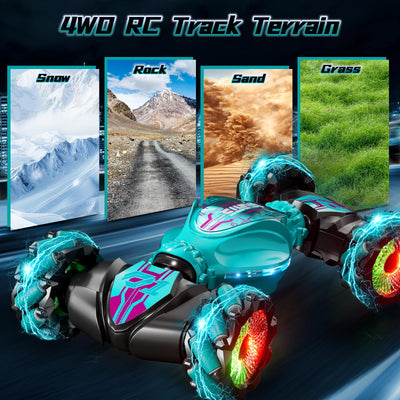 IKIDSUN Ferngesteuerte Auto mit Handsteuerung, RC Stunt Car, 2,4 GHz 4WD 360°Doppelseitige Rotierende Ferngesteuertes Auto mit Musik für Junge Mädchen ab 8 9 10 12+ Jahre, Geschenke Für Kinder