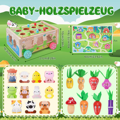 KMTJT Montessori Spielzeug ab 1 2 3 Jahr | Holzspielzeug mit Karte 7-in-1 Farmspiel Motorikspielzeug aus Holz | Kinder Karotten Steckspiel Holz | Montessori Geschenk Mädchen Jungen