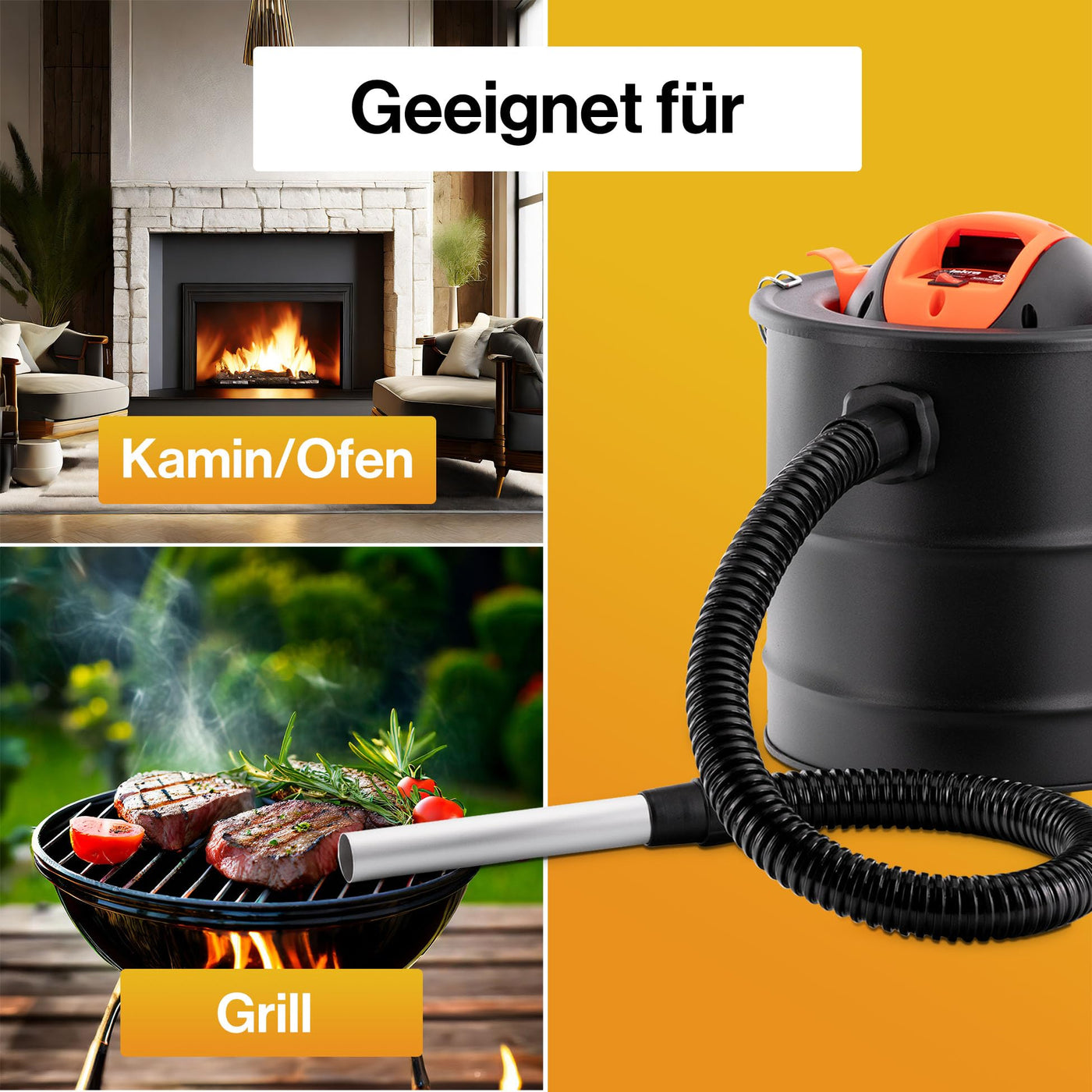 Iskra Aschesauger für Kamin, Ofen etc. 1000W Kaminsauger 18L, Blasfunktion, Aschesauger Pelletofen