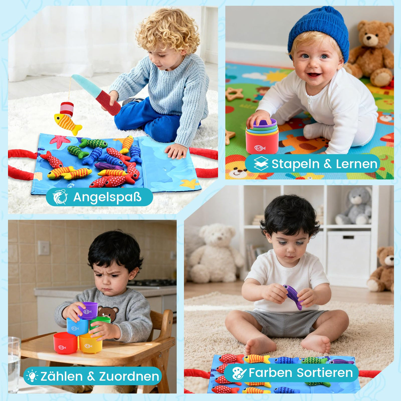 Baby Spielzeug ab 1 2 3 Jahr - Montessori Spielzeug ab 1-3 Jahre Angelspiel für Kinder 6 12 Monate Lernspiele Motorikspielzeug Montessori Spielzeug Fische Angeln Spiel - Kleine Geschenke Mädchen Junge