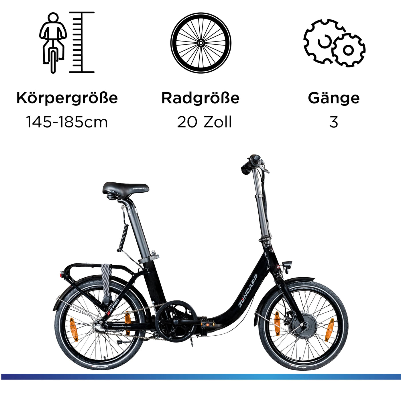 ZÜNDAPP ZXT20 E Bike 20 Zoll Faltrad Damen Herren Klapprad Ebike Elektrofahrrad klappbar E-Bike Fahrrad Elektro mit Nabenmotor Pedelec Unisex Erwachsene (schwarz)