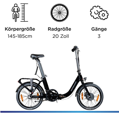 ZÜNDAPP ZXT20 E Bike 20 Zoll Faltrad Damen Herren Klapprad Ebike Elektrofahrrad klappbar E-Bike Fahrrad Elektro mit Nabenmotor Pedelec Unisex Erwachsene (schwarz)