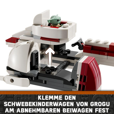 LEGO Star Wars Flucht mit dem BARC Speeder, The Mandalorian Set, Spielzeug-Bike mit Seitenwagen, enthält die Figuren Kelleran Beq und Grogu, Geschenk für Jungen und Mädchen ab 8 Jahren 75378