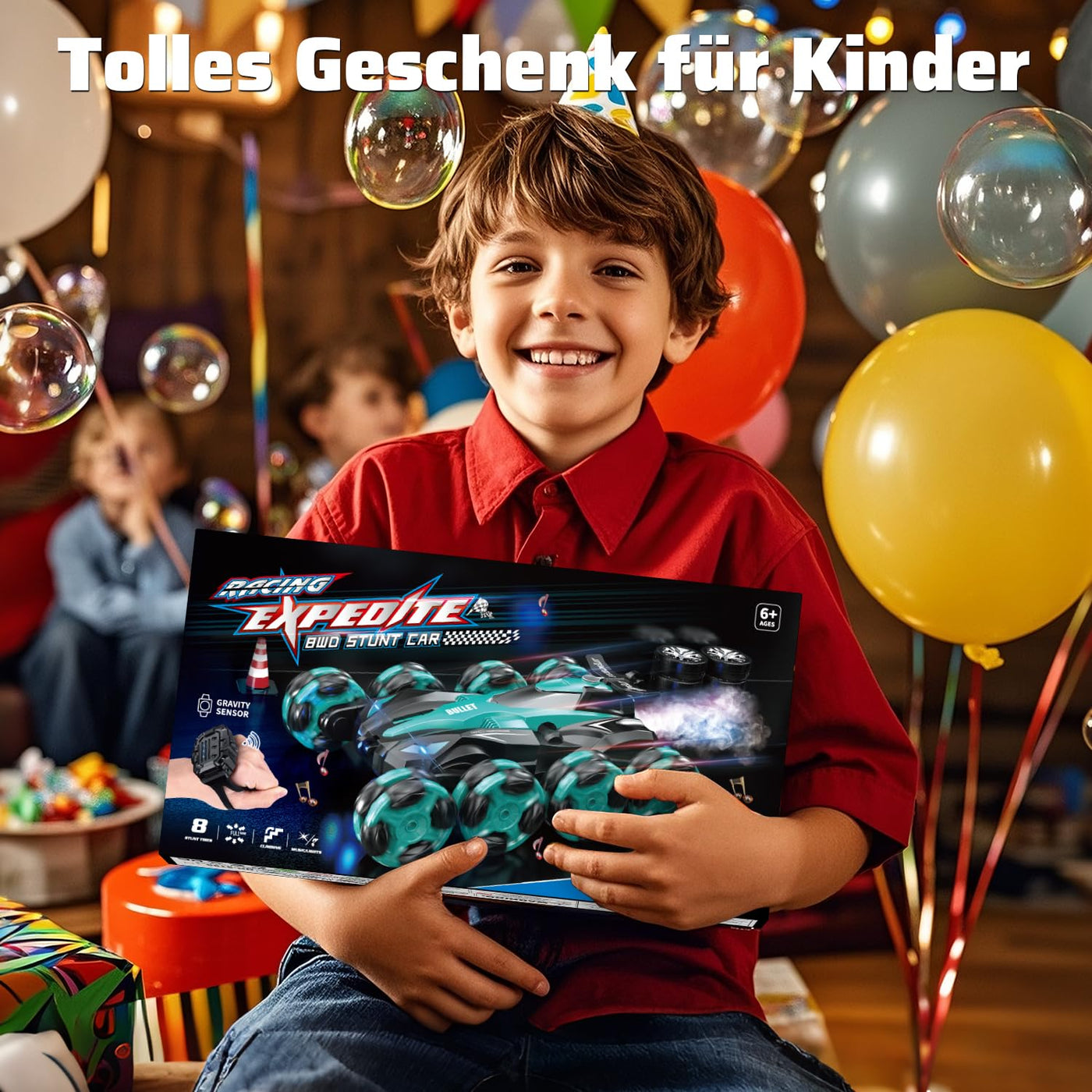 Ferngesteuertes Auto, 1:16 Auto mit Fernbedienung ab 5 6 8 Jahre, 2,4 GHz Stunt Auto Ferngesteuert mit Handsteuerung ab 6 Jahre, 8 Räder, Sprühnebel-LED-Musik, Spielzeug ab 4 5 6 7 8 9 Jahre Junge