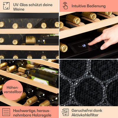 Klarstein Einbau-Weinkühlschrank, 1 Zonen Getränkekühlschrank Klein, Kleiner Weinschrank 51L, Wein-Kühlschrank Klein mit Glastür, Indoor/Outdoor Flaschenkühlschrank, Wine Fridge 24 Flaschen