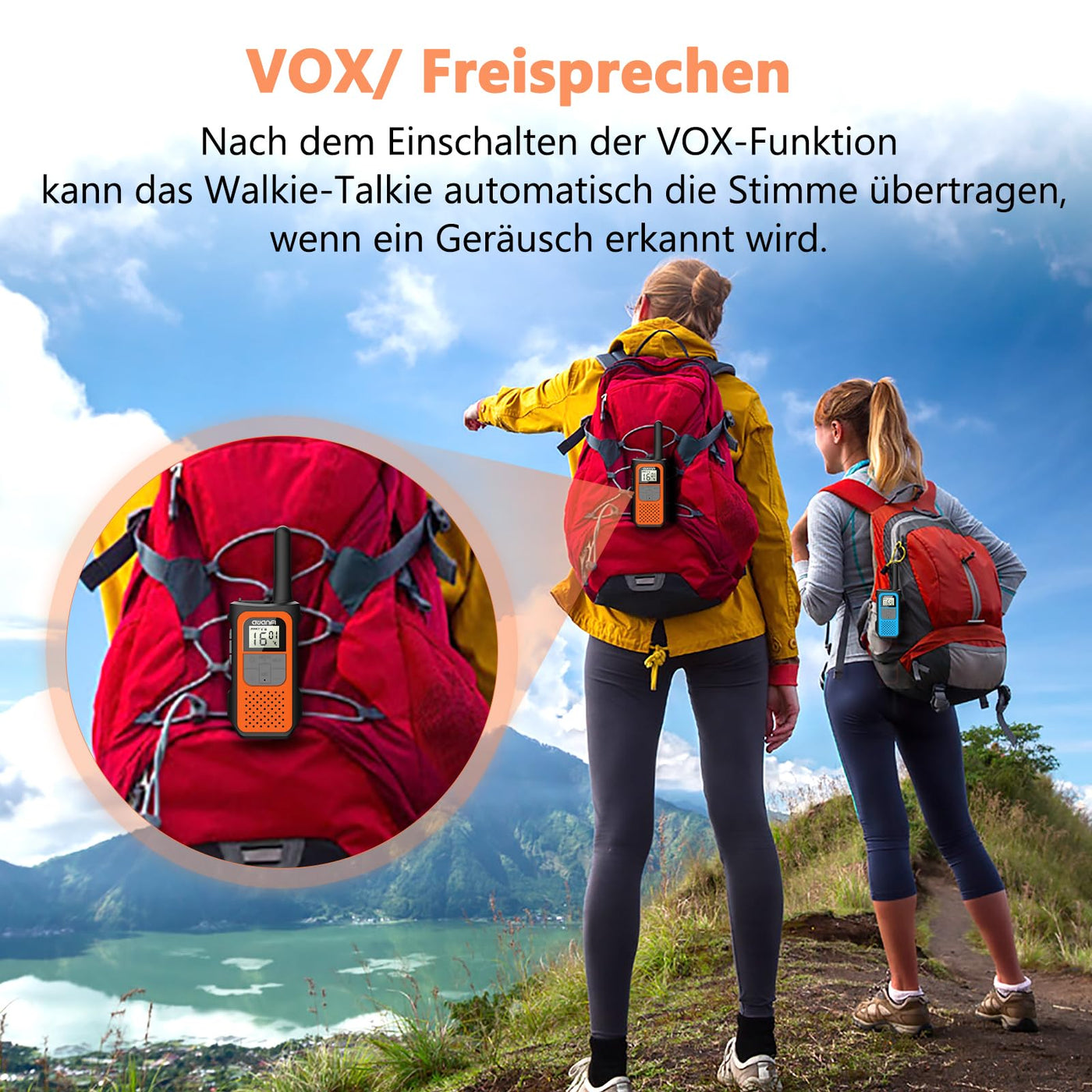 AWANFI Walkie Talkie Aufladbar mit Li-ion Akku, Walkie Talkie Kinder Erwachsene, Funkgerät Große Reichweite, 16 Channels Walky Talky, VOX und Type C Ladekabel für Biking Camping Wandern