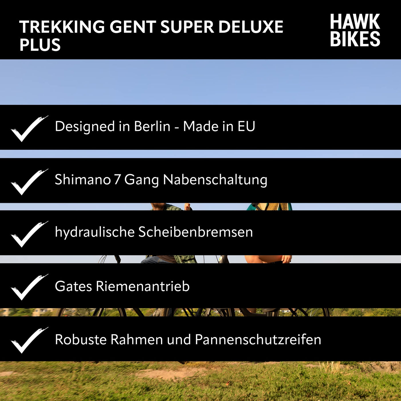 HAWK Trekking Gent Super Deluxe Plus Fahrrad Herren inkl. Tasche I Trekkingrad mit Gates Riemenantrieb & 8-Gang Nabenschaltung I Allrounder