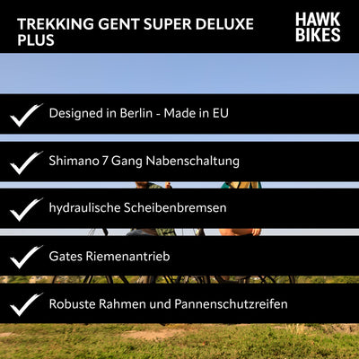 HAWK Trekking Gent Super Deluxe Plus Fahrrad Herren inkl. Tasche I Trekkingrad mit Gates Riemenantrieb & 8-Gang Nabenschaltung I Allrounder