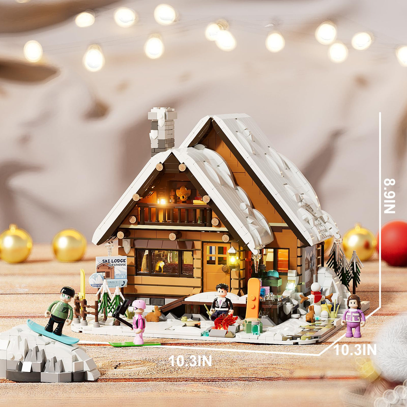 FUNWHOLE Christmas Ski House Building Blocks Set with LED Light, 2187 Pieces Ski Lodge Building Blocks Snow Hut Toy Modular Building Blocks Clamping Blocks for Adults and Teenagers