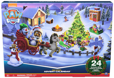 PAW PATROL Adventskalender 2024 – 24 Spielzeug-Überraschungen für eine fantasievolle Winterwelt, 7 Welpenfiguren, Tierfiguren und Zubehör, ab 3 Jahren