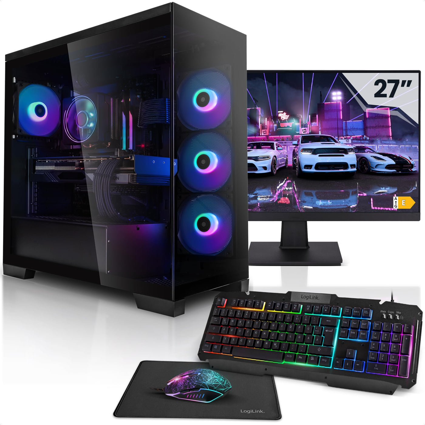 Megaport Komplett Set Gaming PC AMD Ryzen 9 5900X • GeForce RTX4060Ti 16GB • 27" Monitor • Windows 11 • 32GB DDR4 • 1TB M.2 SSD • Wasserkühlung • Tastatur • Maus pc Gaming komplettpaket