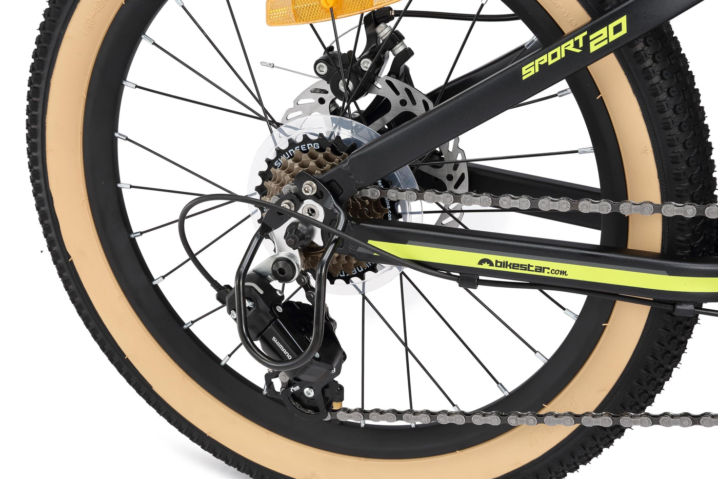 BIKESTAR Kinder Fahrrad Aluminium Mountainbike 7 Gang Shimano, Scheibenbremse ab 6 Jahre | 20 Zoll Kinderrad MTB | Schwarz Grün