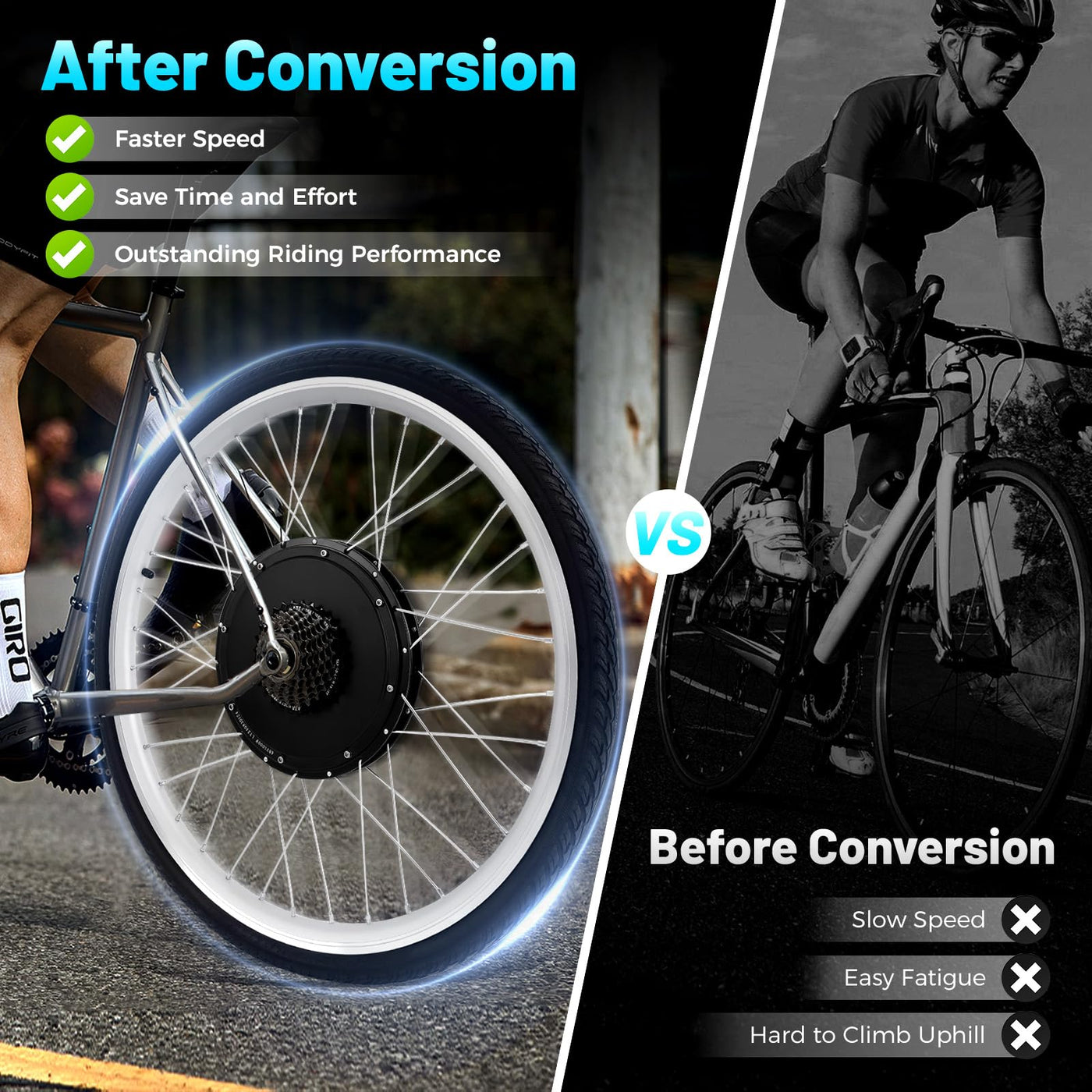 jiumxliu 26 Zoll 48V Ebike Umbausatz 1000W Elektrofahrrad Umbausatz Vorderrad Bürstenloser Getriebemotor Ebike Conversion Kit 31.05 km/h, 7-Stufen PAS, Tempomat, LCD-Display